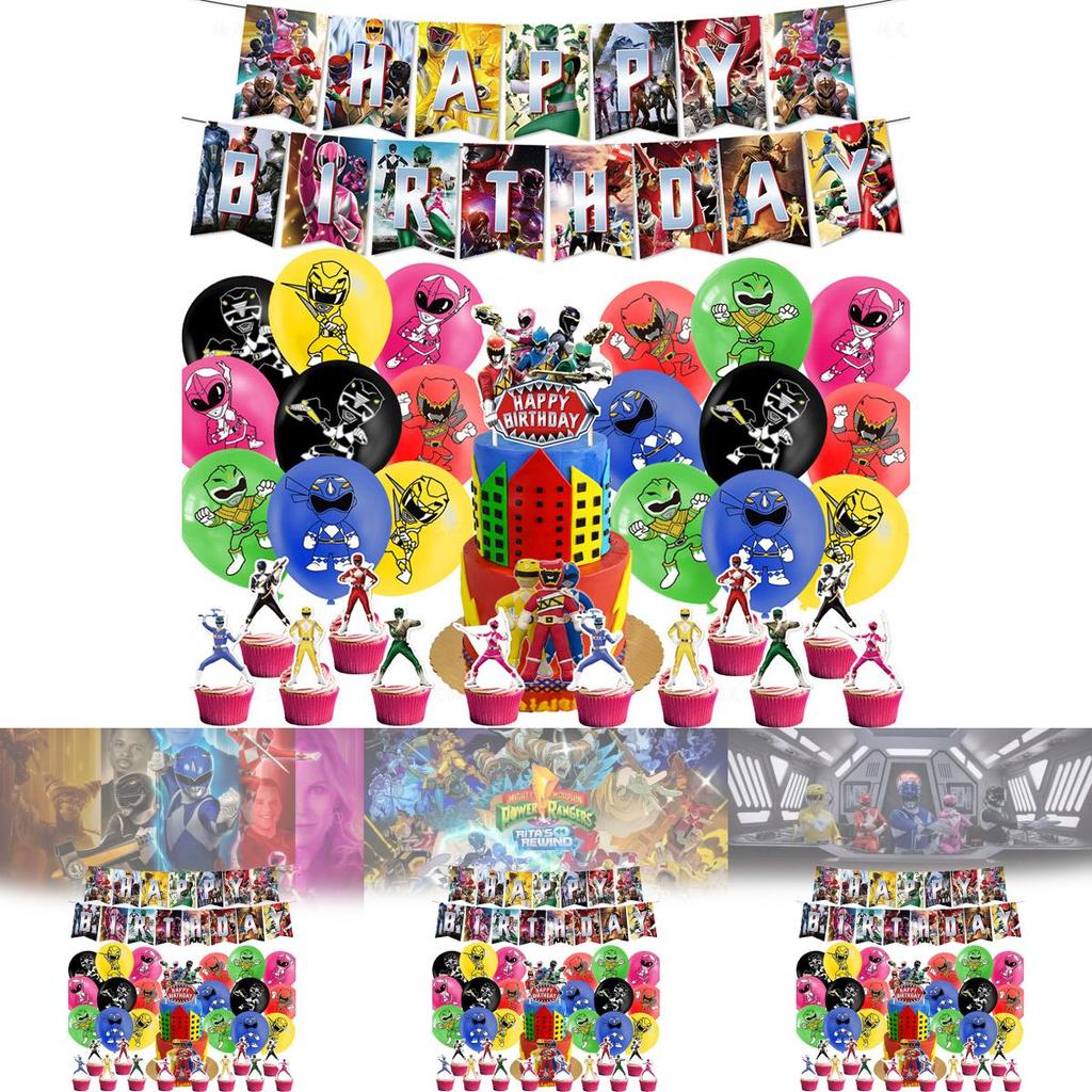 Украшения для дня рождения Могучих рейнджеров-морфингеров с воздушными шарами на тему динозавров и топперами для торта для мальчиков