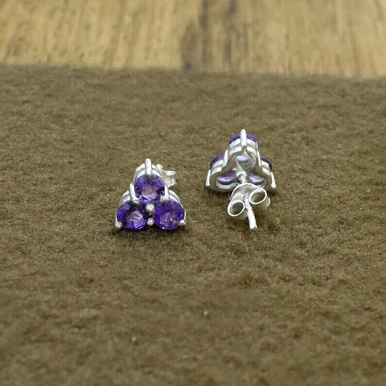 Natural Tanzanite Gemstone Stud Earrings, Round Prong Setting Gifted Earrings