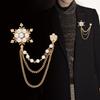 Elegant Women Pearl Snowflake Chain Tassels Brooch Gifts Fashion Chain Pin Jewelry Enamel Pin Exquisite Clothes Brooches Gift