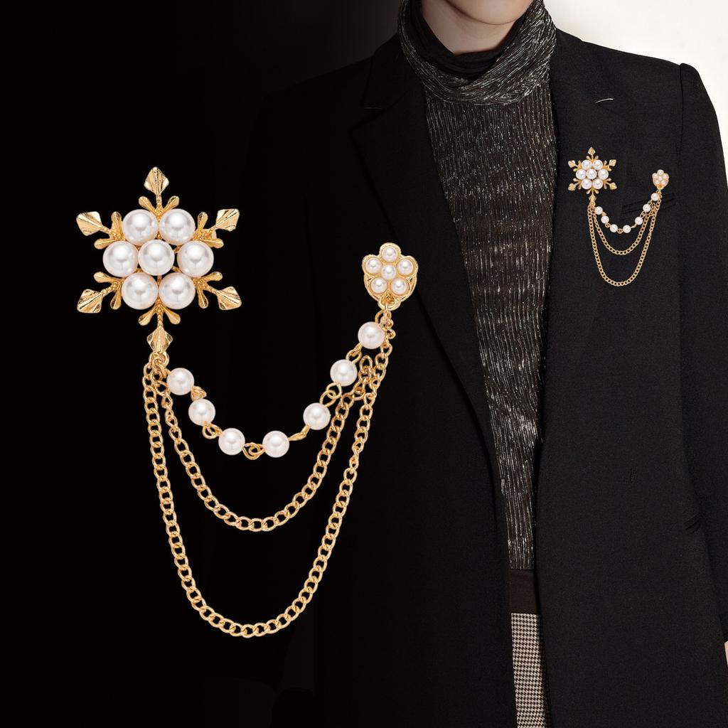 Элегантные женские броши-булавки с жемчугом, цепочкой, кисточками и снежинками, подарки, модные цепочки, ювелирные изделия, эмалевые булавки, изысканные броши для одежды, подарок