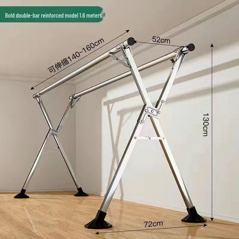 Bold Stainless Steel Folding Clothes Drying Rack - Floor-Standing, Telescopic, Indoor/Outdoor Use, Vertical Hanging Rod.