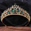 Baroque Luxury Queen Green Crystal Crown Bride Tiara Wedding New Women Korean Princess Headpiece Hair Jewelry Accessories