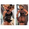 Women Nightdress Gloves Set See-through Hollow Out Fishnet Lace Shiny Rhinestone Decor Sheath Skinny Backless Bedroom Honeymoon Sleepwear
