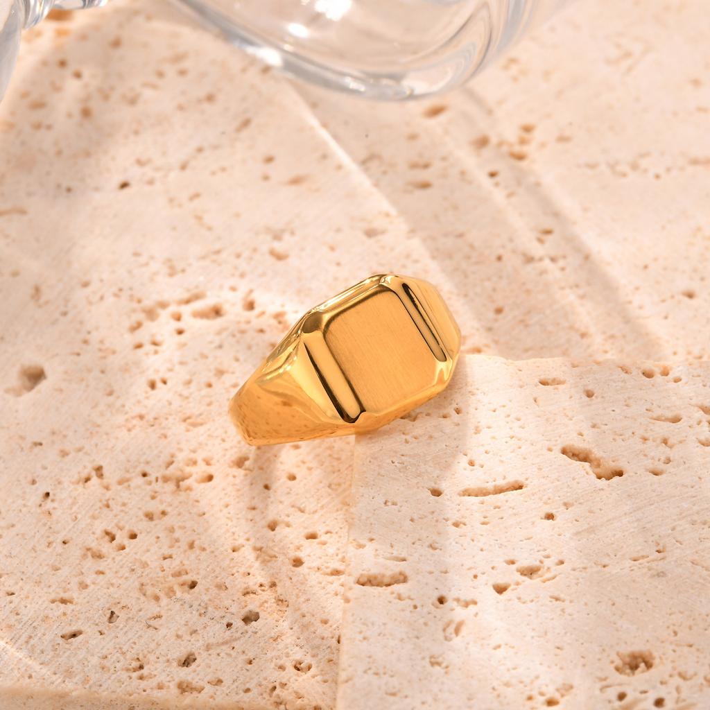Square Signet Ring for Men Women,Gold Color Stainless Steel RingMinimalist Plain Band Ring,Statement Chunky Ring Band Thumb Ring