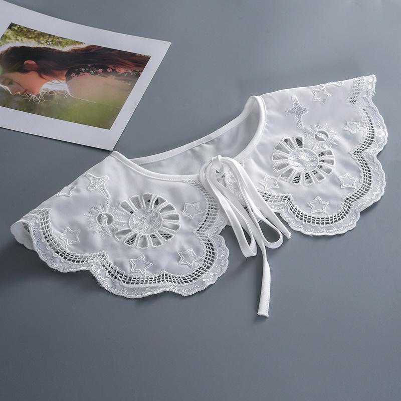 Fashion Women Girls Lolita Doll Shawl Fake Collar Embroidery Necklace Lapel Blouse Shoulder Wrap Short Capelet False Collar