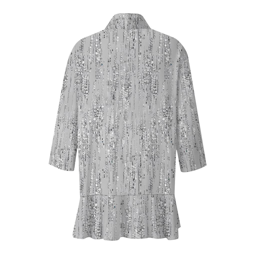 Женская повседневная рубашка с укороченными рукавами и принтом, топ, мягкая драпировка, кардиган с рюшами