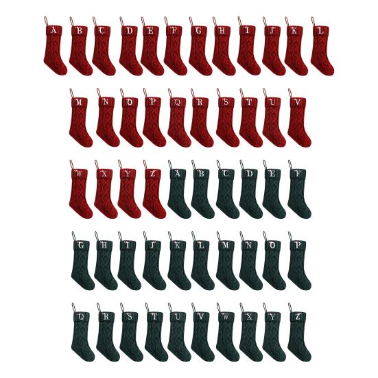 Рождественские носки с инициалами 18" Большие Вышитый монограммный вязаный рождественский носок Праздничный семейный носок для украшения камина