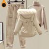 Winter Parker Jacket Women's Woolen Casual Pants + Turtleneck Sweater Fashion Three-piece Suit Women