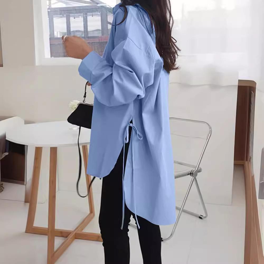 GMXIA Свободная утягивающая рубашка на шнуровке с короткой передней частью и длинной спиной