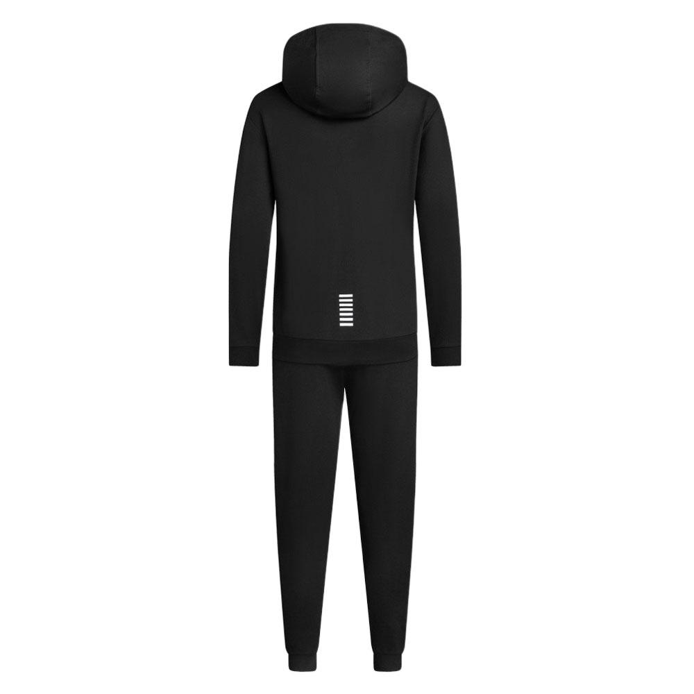 Emporio Armani EA7 Однотонный Спортивный Костюм с Принтом Логотипа и Молнией с Капюшоном Повседневный Спортивный Костюм Мужские костюмы Черный 8NPV63-PJVRZ-1200