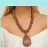 Beaded Wooden Summer Necklace Women Stretch Chain Geometric Pendant Decoration