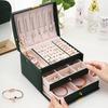 Triple-Layer Leather Jewelry Box with Mirror and Lock for Earrings