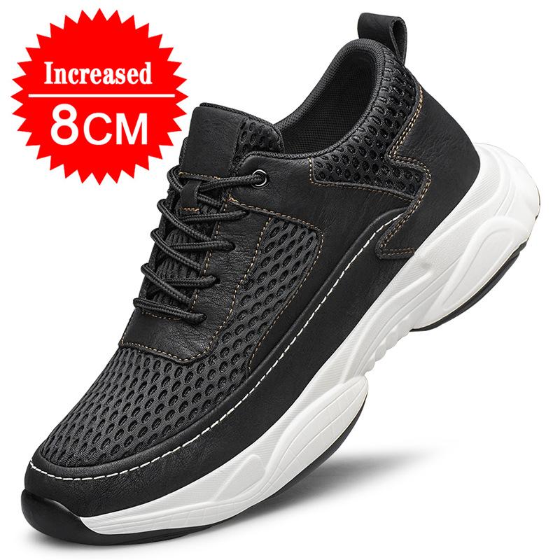 Fashion Breathable Sneakers Man Elevator Shoes Height Increase Insole 8cm Black Taller Shoes Men Leisure Fashion Sports Plus Size 37-44