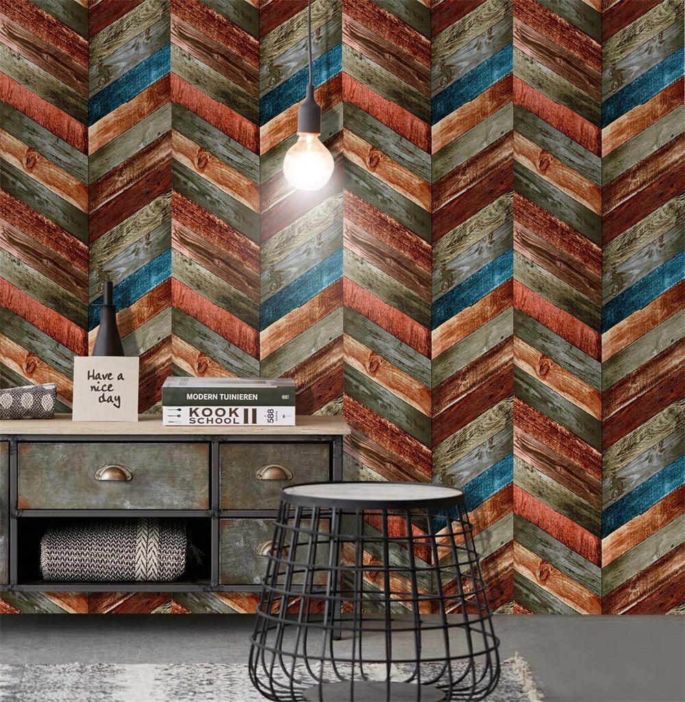 Красочные геометрические косые деревянные обои со стрелками, обои для очистки и наклеивания, самоклеящиеся, утолщенные, контактная бумага, съемная, водонепроницаемая