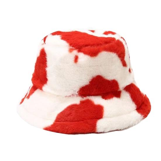 Панама-ведро из искусственного меха с узором молочной коровы, теплая, уютная, пушистая, головной убор на Рождество, День благодарения