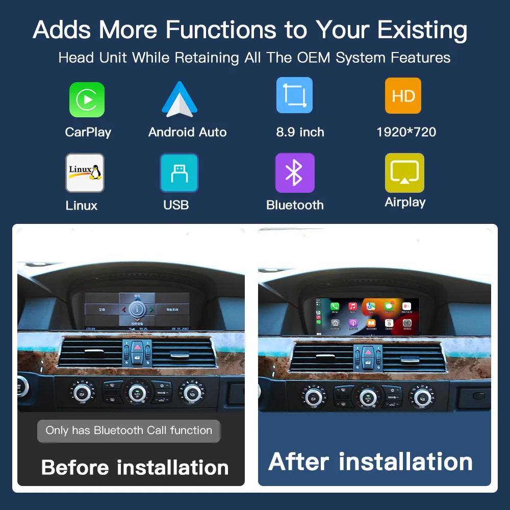 8.9-inch Wireless Linux CarPlay Android Car Multimedia Screen for BMW 3 5 Series CCC, E60/E63/E64/E90/E91/E92/E93 2005-2010