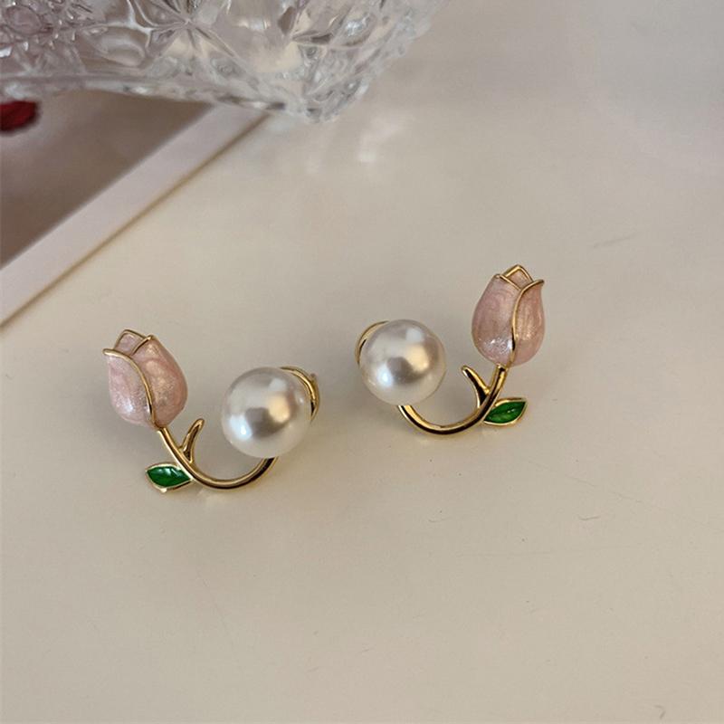 1 пара изысканных тюльпанов с цветком белого жемчуга, серьги-гвоздики для женщин, ювелирные изделия