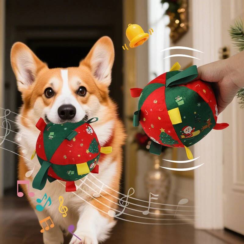 Christmas Dog Toy Balls Electric Interactive Plush Toy Ball for Dogs Built-In Bell Anti-Bite Chew Toys with Squeaker Pet Product
