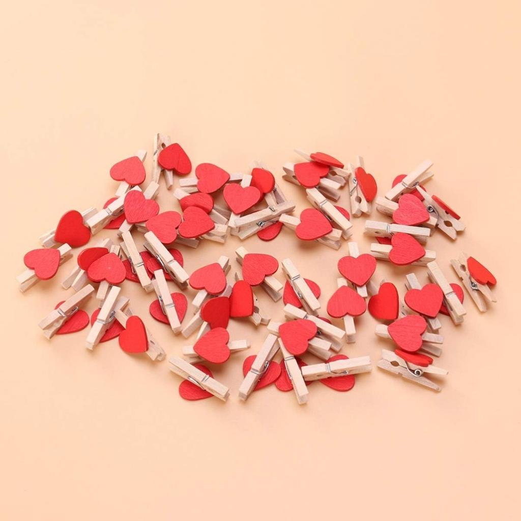 100pcs Photo Clips Heart Wooden Mini Clothes Pins for Scrapbooking, Arts & Crafts, Hanging Photos