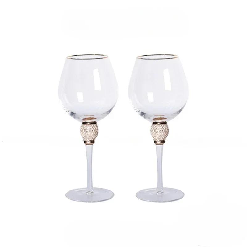 Luxury Crystal Wine Glasses Set - Diamond-Trimmed Gold Rim Stemware for Champagne, Cocktails & Elegant Home Bar Decor