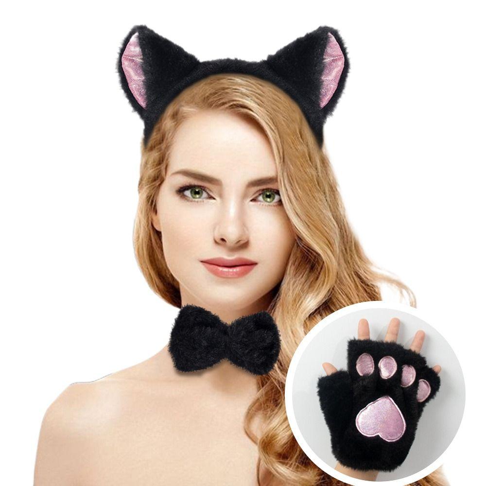 Holiday Masquerade Headband Paw Gloves Tail Bow Tie Animal Costume Props for Adults