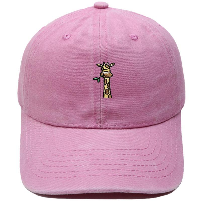 Cute giraffe embroidered baseball cap animal washed retro dad hat men's and women's casual outdoor sun hat