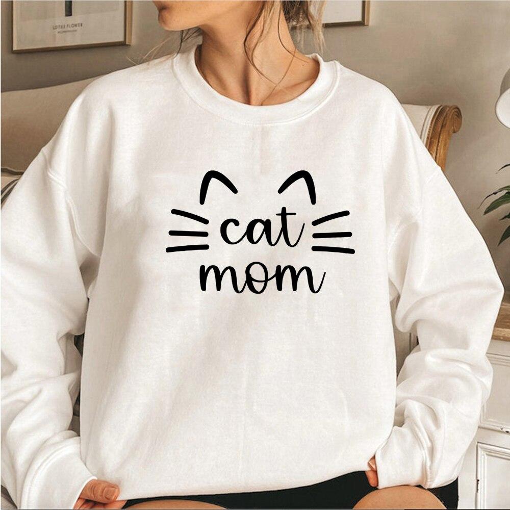 Толстовка Cat Mom Толстовки Cat Mama Подарок Cat Mom Женские толстовки с графическим рисунком Пуловеры с круглым вырезом с длинными рукавами Женский уличный топ