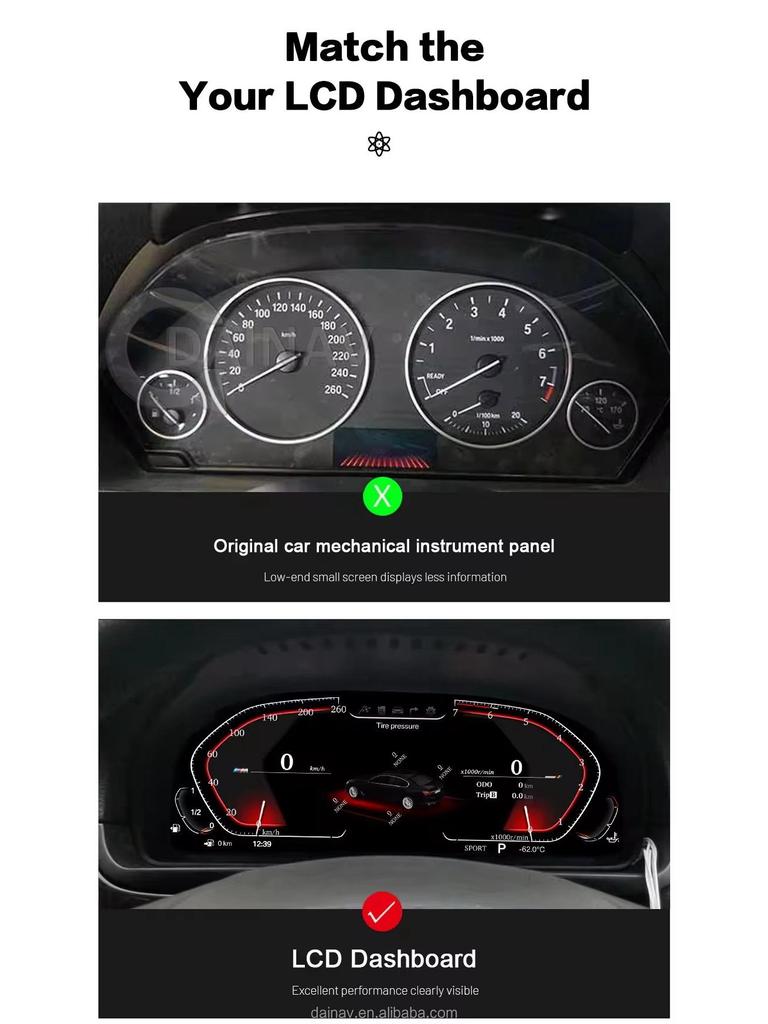 Compatible BMW 1, 2 Series, X1, X2 (2014-2022) Full LCD Instrument Panel Speedometer Upgrade.