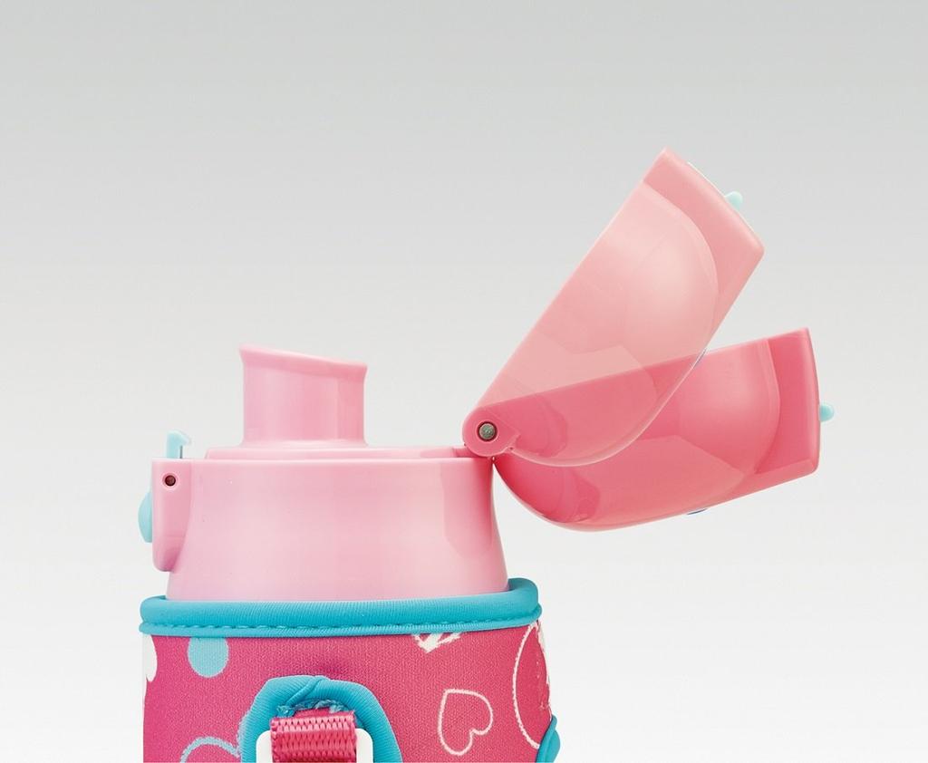 Skater Children's Water Bottle, 470ml, Direct Drinking, with Cover, Heart Polka Dot Design, Insulated, Stainless Steel, Lightweight, Sports Bottle,