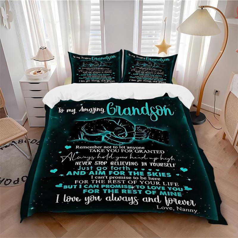 3pcs Grandson Love Quotes Duvet Cover Set - Machine Washable, Includes 1 Cover and 2 Pillowcases, No Core Included yy251013146