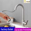 304 Stainless Steel Pull-Out Kitchen Faucet with Rotatable Hot & Cold Feature