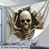 2D жуткий скелет гобелен для Хэллоуина, страшный череп пробивающий стену, подвесной для гостиной, спальни