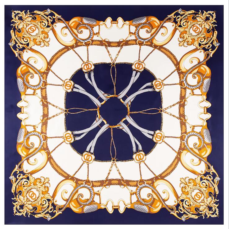 New Luxury Brand Design Sago Cycas Palm Tree Winter Square Scarf 130cm Twill Silk Scarf Women Kerchief Scarves For Ladies