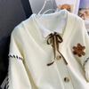 Women's Teddy Bear Pattern Long Sleeved Cardigan Loose Korean Style Knitted Sweater for Female Autumn Buttoned Tops