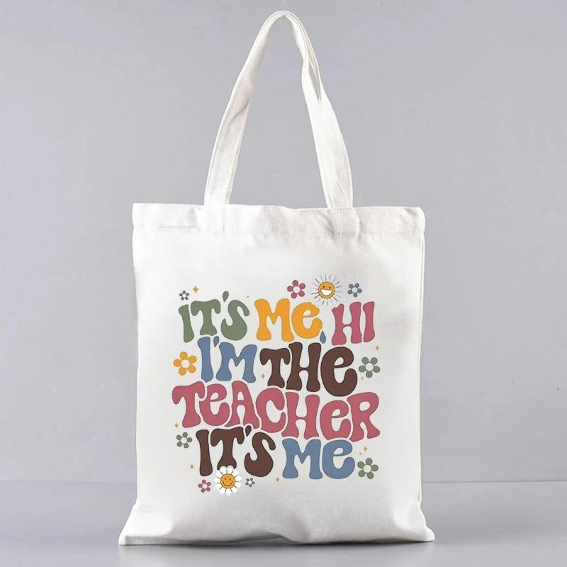 Cute Women Canvas Tote Bag Reusable Commuting Bags Gift for Teacher Trendy Ladies Shoulder Handbag Shopping Bag