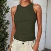 Женская летняя мода, повседневный однотонный топ без рукавов с круглым вырезом, узкая майка