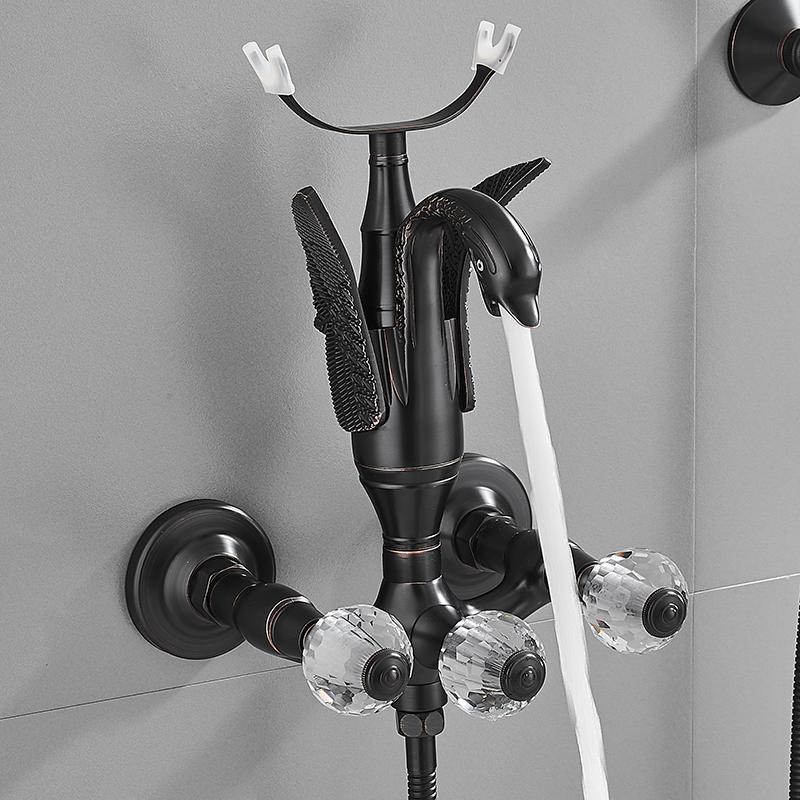 Tuqiu смеситель для ванны и душа, настенный смеситель для ванны с золотым лебедем, смеситель для ванны и душа с холодной и горячей водой из латуни