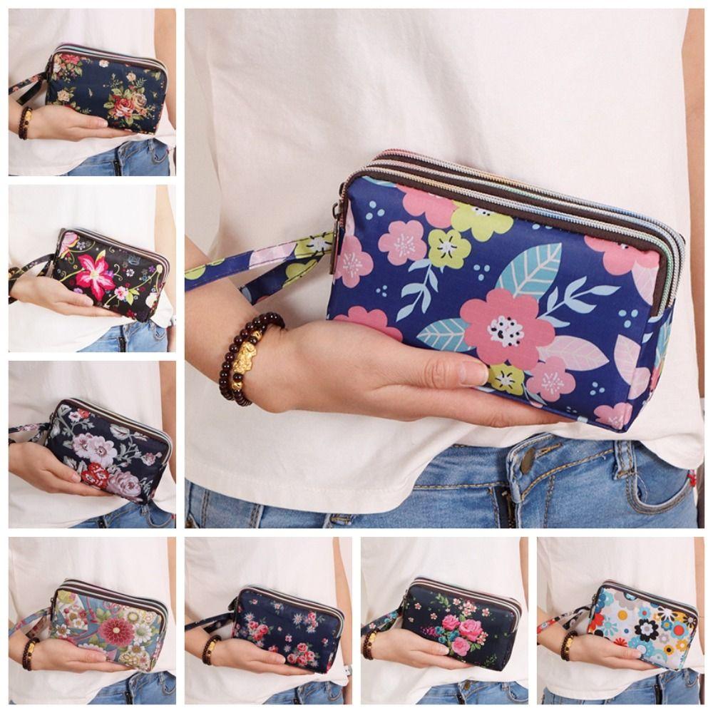 Print Flower Wallet Fabric Phone Purse Flower Coin Purse Retro Canvas Wallet Ladies