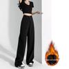 Women's Extra Long Fleece-Lined High Waist Black Wide-Leg Jeans for Autumn/Winter 2025