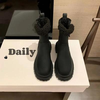 Модная обувь для женщин Массивный круглый носок Женские зимние ботинки Платформа Элегантные на среднем каблуке 39 Гяру Весна 2025 Защитные Новинка Горячие