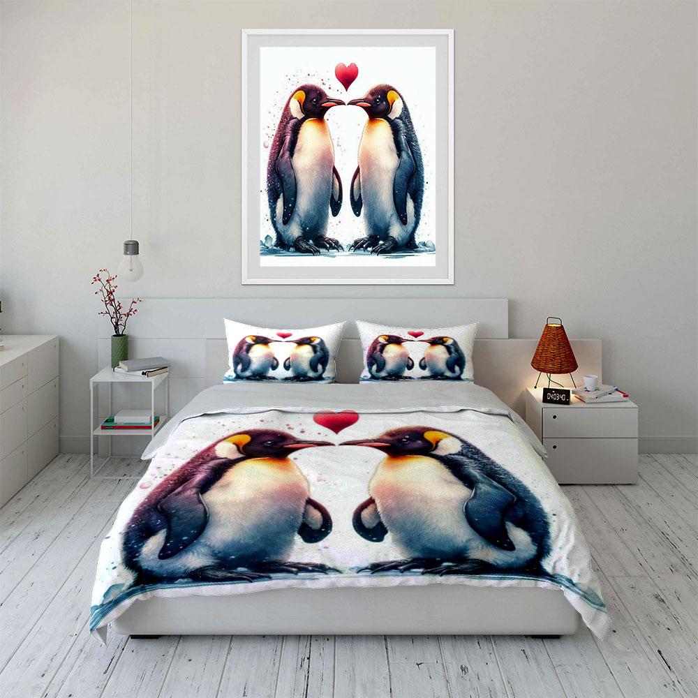 Penguins facing with heart. Bedding sets Duvet cover sets Duvet covers Pillowcases(1*Duvet Cover 2*Pillowcases without duvet insert)