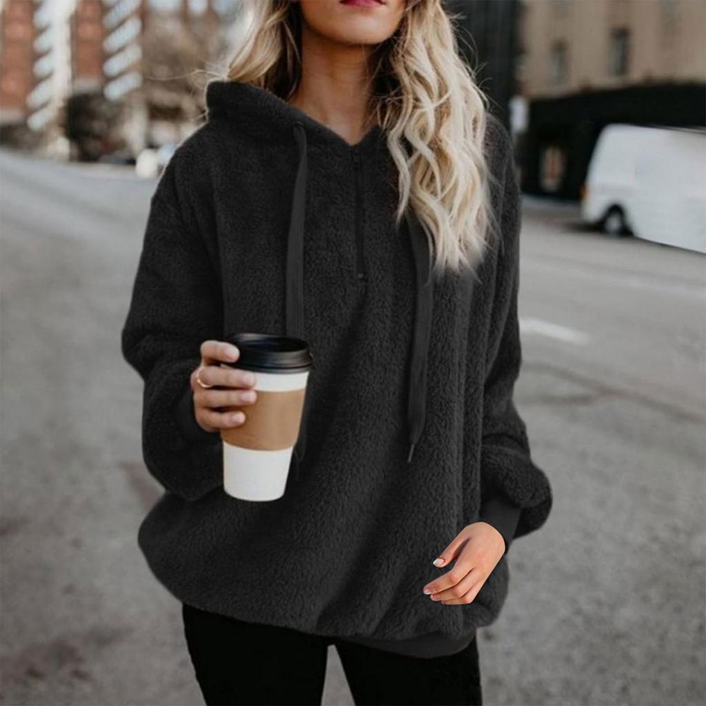 Женская модная однотонная толстовка с капюшоном и длинными рукавами на молнии из плюша