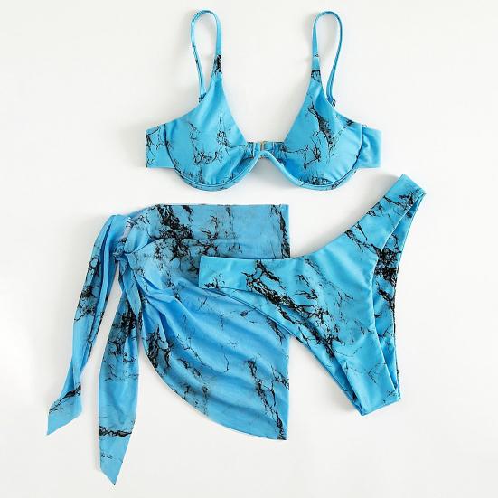 3 шт./компл. женские купальники с мраморным принтом, регулируемое бикини из трех частей с открытыми плечами и открытой спиной