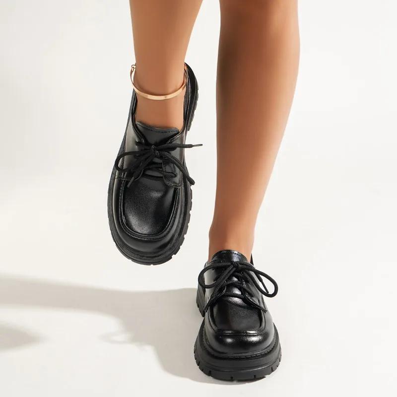 Модная женская обувь на толстом каблуке Весна Новая Круглый носок Глубокий вырез Передний ремешок Толстая подошва Нескользящая Износостойкая Обувь с низким верхом