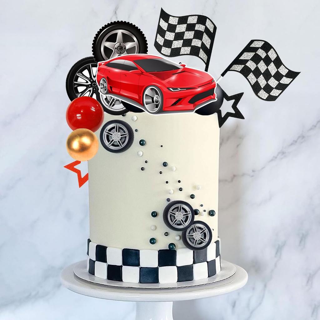 27 PCS Racing Wheel Cake Topper Tyre Cake Decorations for Man Boy Kid Birthday Party Racing Theme Party Race Car Party Supplies