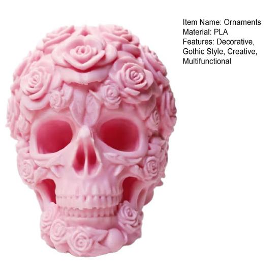 3D Printed Rose Skull Figurine, Durable Plastic Gothic Skull Flowers Sculpture with Detailed Petal And Bone Texture, Matte Finish Halloween Decor Gift