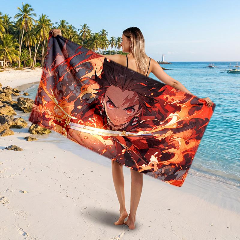 Demon Slayer Printed Swim Towel, Portable Water Absorbent Towel for Beach Camping Daily Bathroom Use