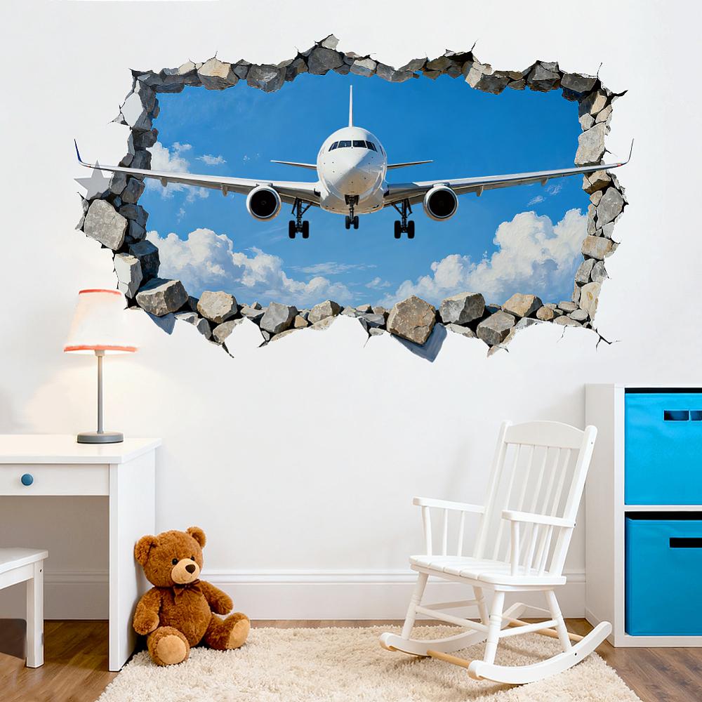 1set Translucent PVC Self Adhesive Wall Stickers Waterproof Building Decals for Home Living Room Bedroom Wall Decoration Airplane 960x300mm