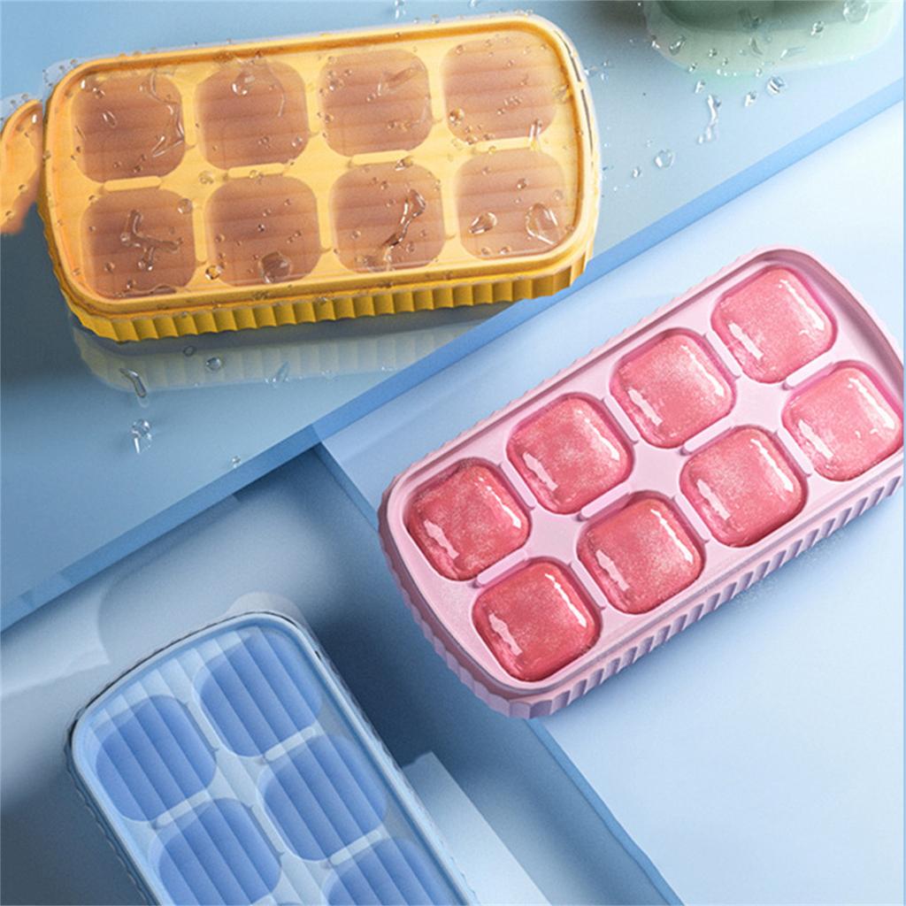 Ice Cubes Trays, 8 Cavity Silicone Square Ice Maker, Easy-Release Silicone Ice Ball Maker With Spill-Resistant Removable Lid, For Cocktail, Beer