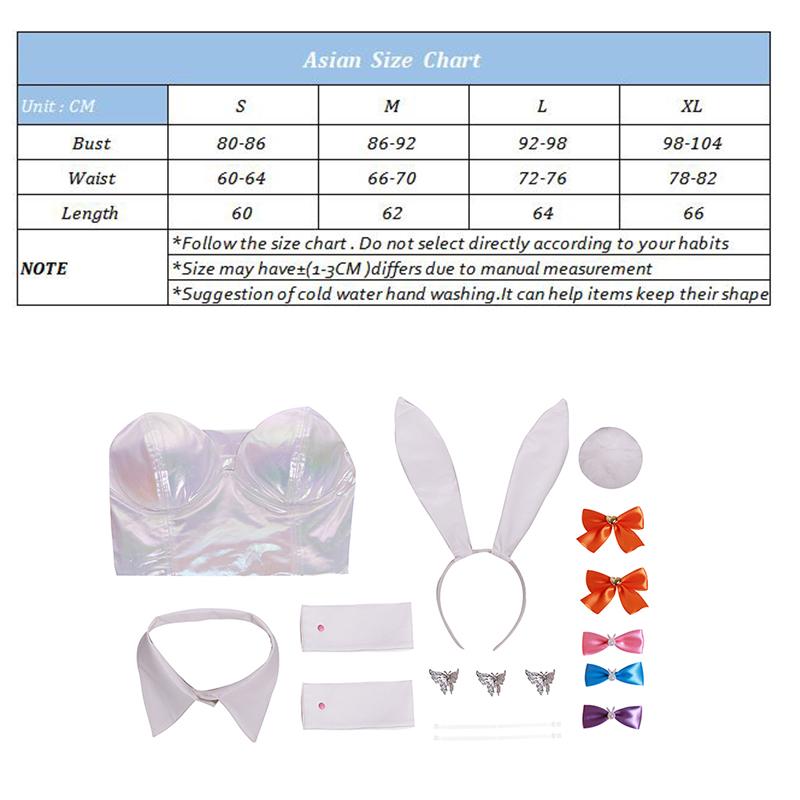 Игра Костюм девушки-кролика Канджел Женский Эластичная кожаная ткань Сексуальный косплей Костюм кролика Белые комбинезоны